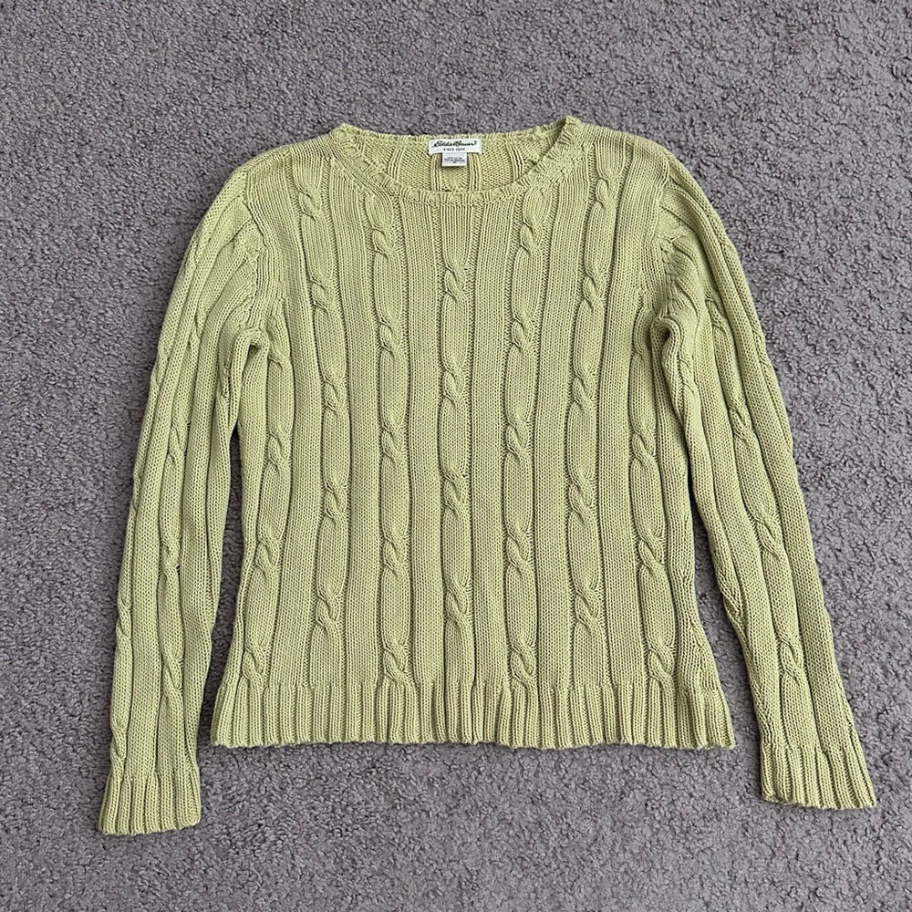 Eddie Bauer Cable Knit Sweater Light Green Yellow Womens M